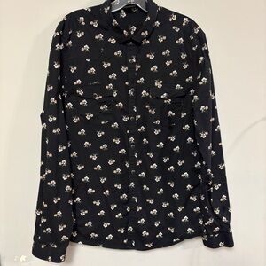 ASOS Men’s Black Floral Western Style Pearl Snap Shirt Sz L Poet Goth Whimsy